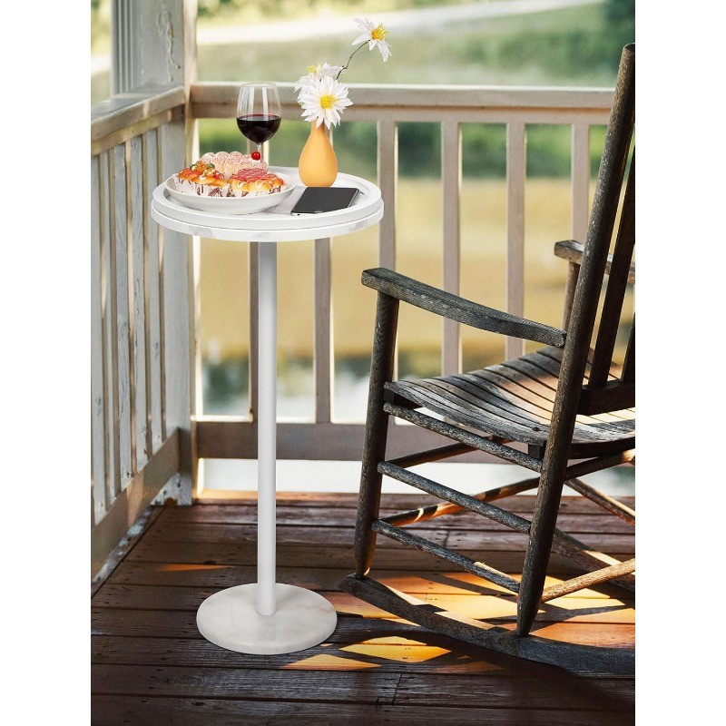 Small Round Side Table with White Marble Base,Modern Martini Pedestal Side Table