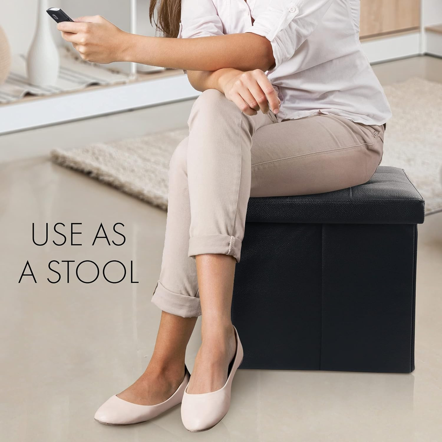 Storage Ottoman, Foldable Foot Rest Stool, 13X12X12 Inches Small Leather Bench w
