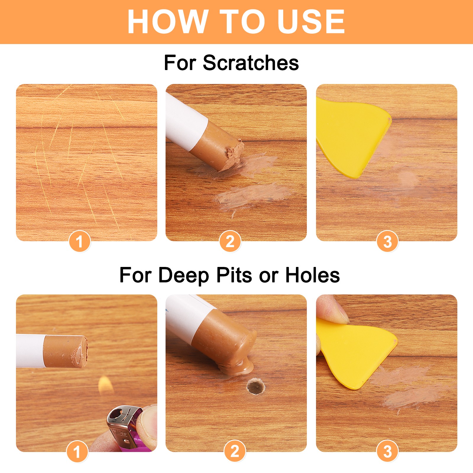 5pcs Wood Filler Sticks Wax Sticks for Scratches Wooden Holes Warm White