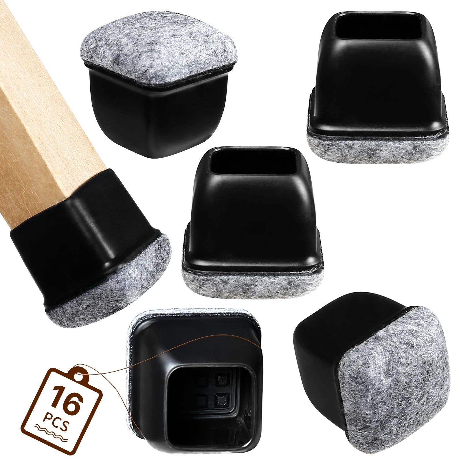 16PCS Silicone Chair Leg Floor Protectors with Felt Pads for Hardwood Floors