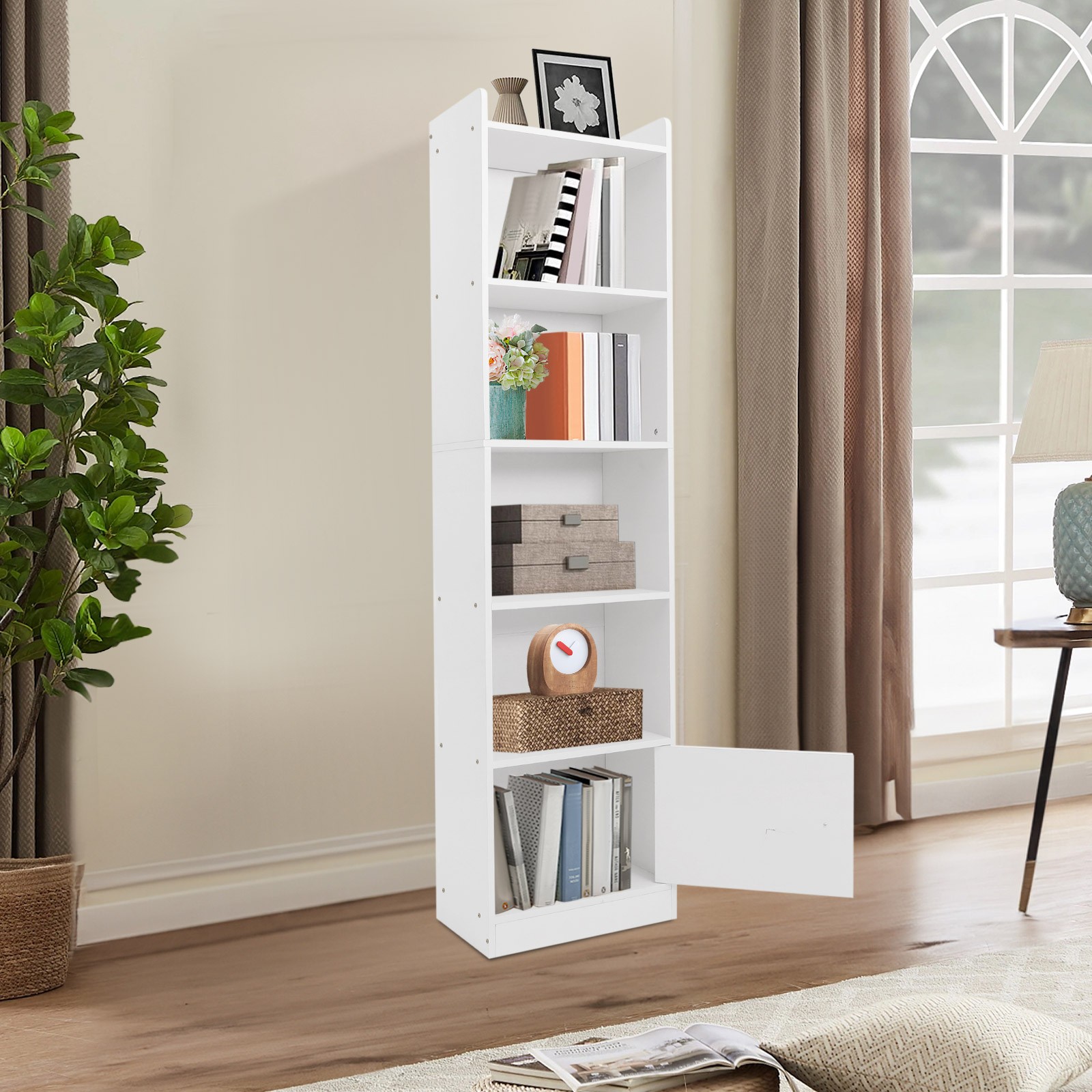 5-Tier Floor Standing Bookcase Storage Rack MDF Book Unit Shelf Organizer 60″