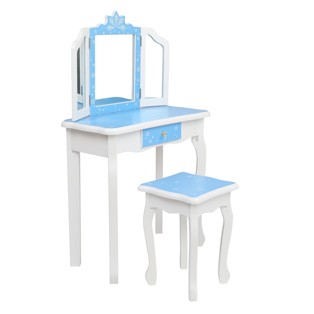 Children’s Wooden Dressing Table with Three-Sided Folding Mirror
