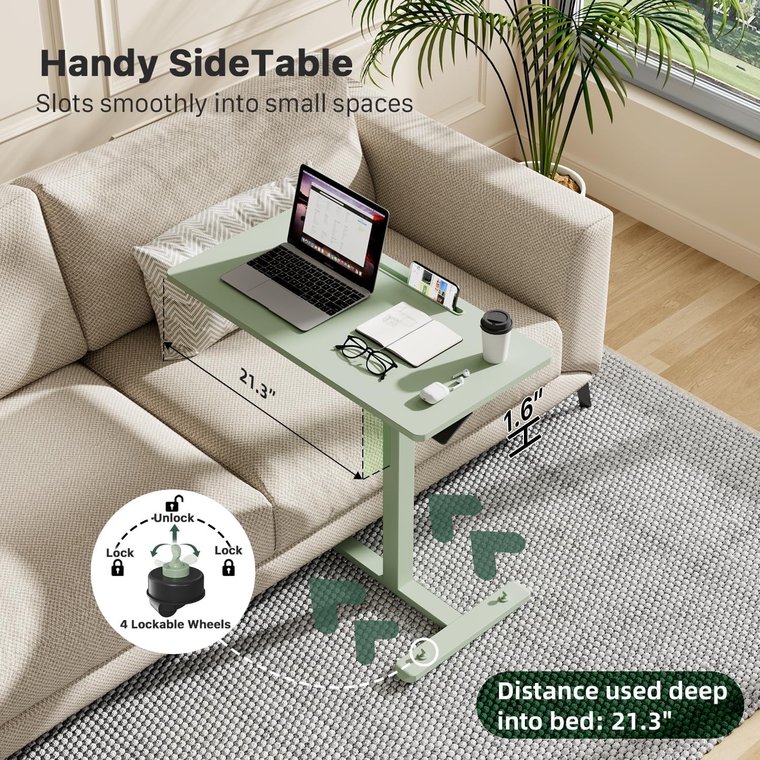 Mobile Standing Desk, Pneumatic Adjustable Rolling Desk(31.5 Inches), Portable