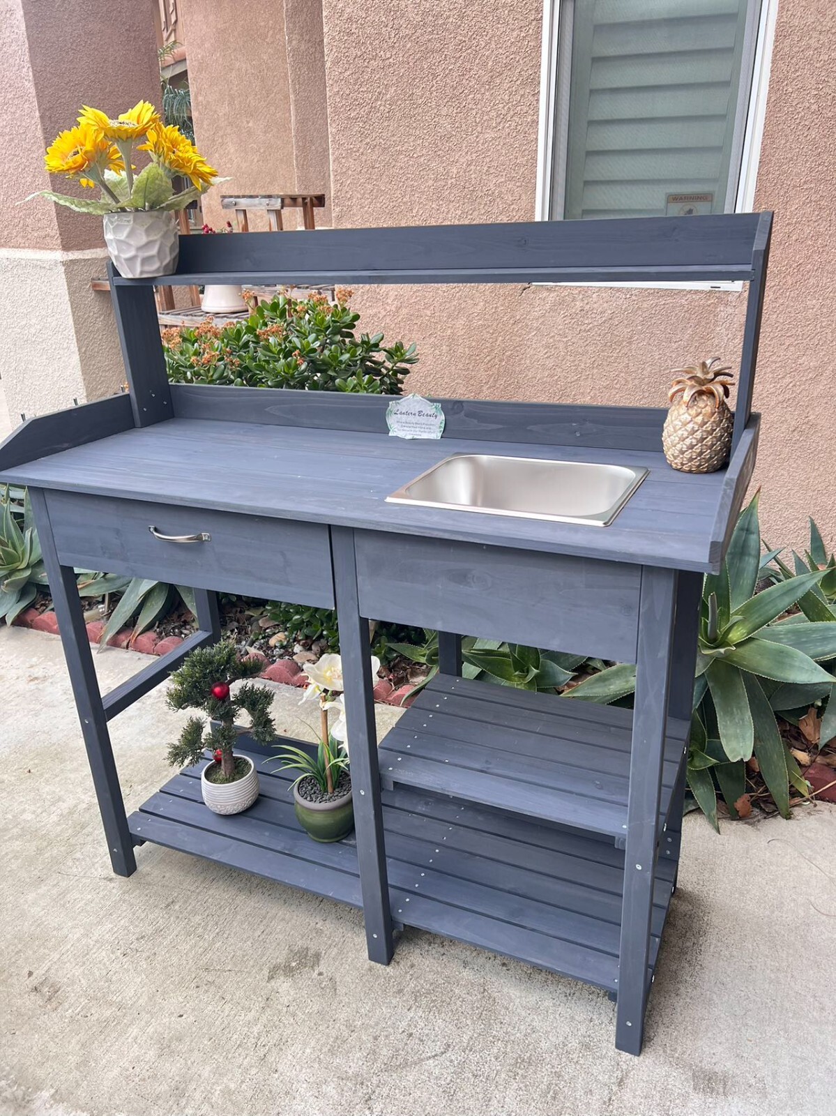 potting bench, potting table, potting benches outdoor work station table