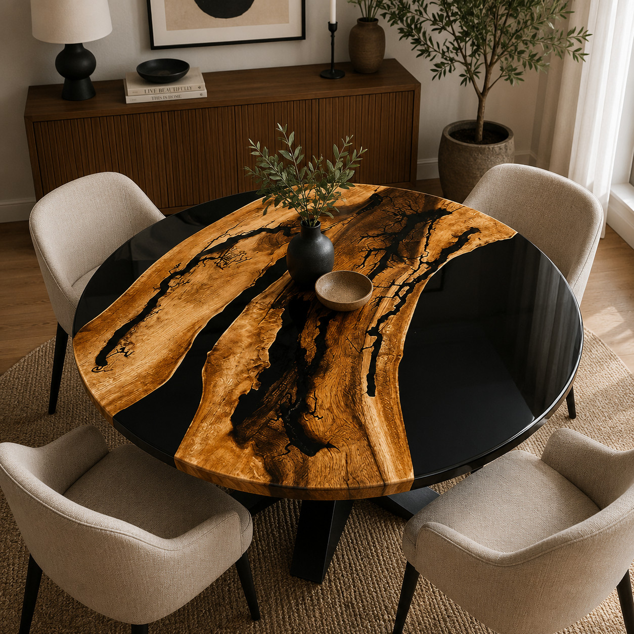 Black Epoxy Table, Epoxy Resin Dining Table, Custom Epoxy Wood Table for Home