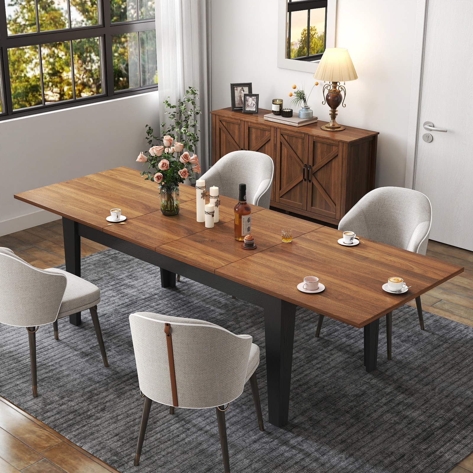 Walnut Dining Table ,106.3 in Large Extendable Kitchen Table
