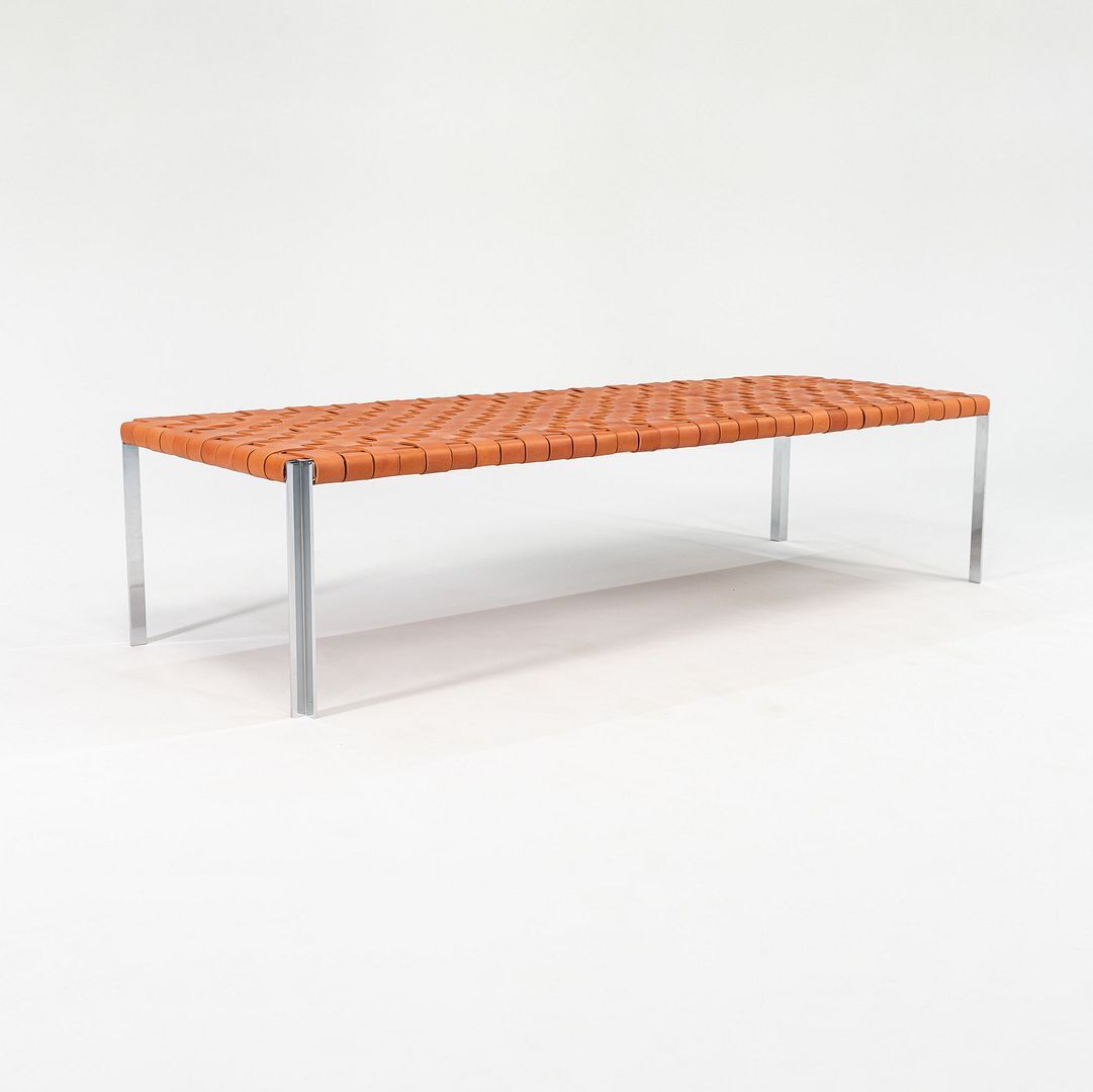 Gratz Industries Laverne TG-18 Long Woven Tan Leather Bench Chrome Frame 75×26