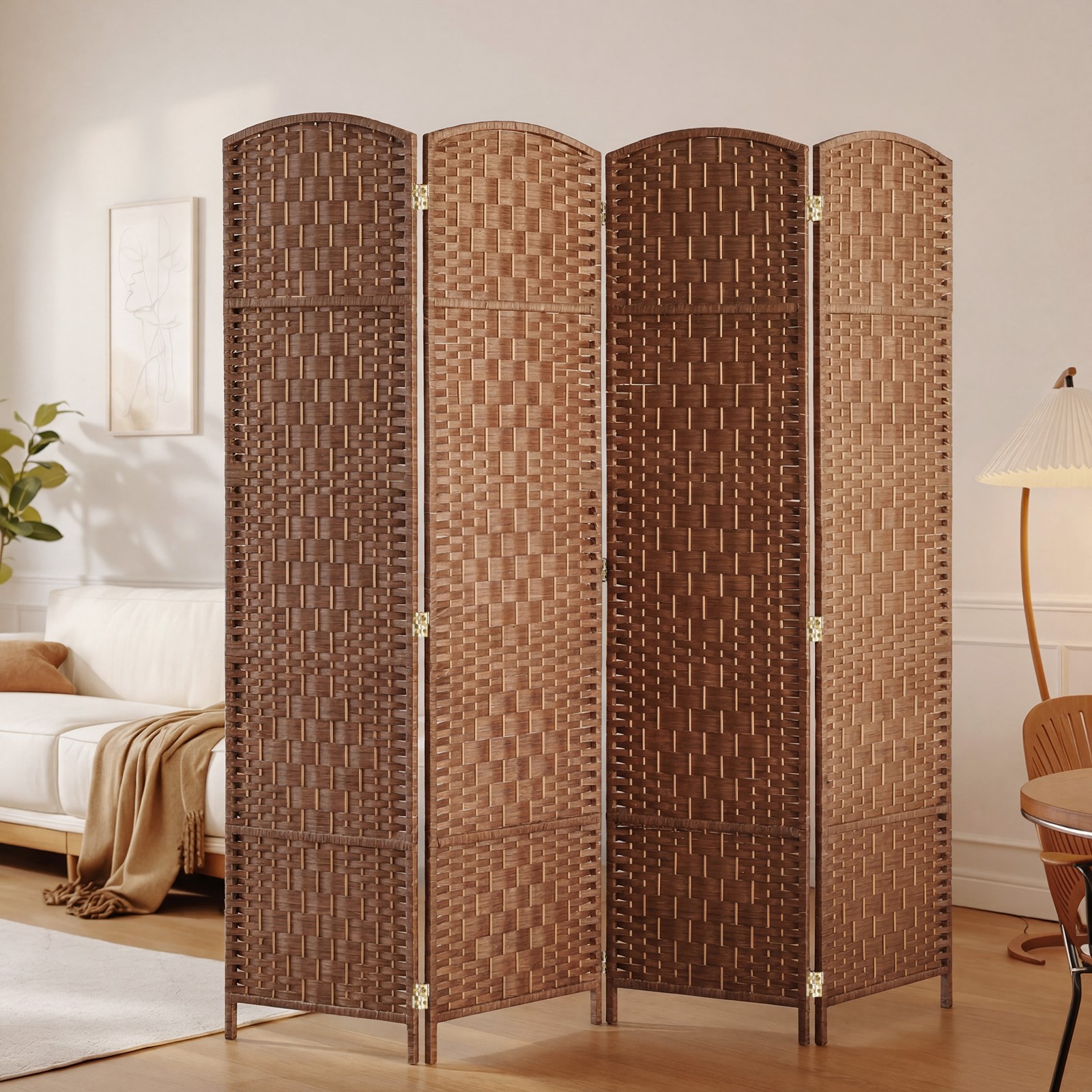 HOMCOM 4 Weave Panel Room Divider Privacy Folding Screen Diamond Decor Natural