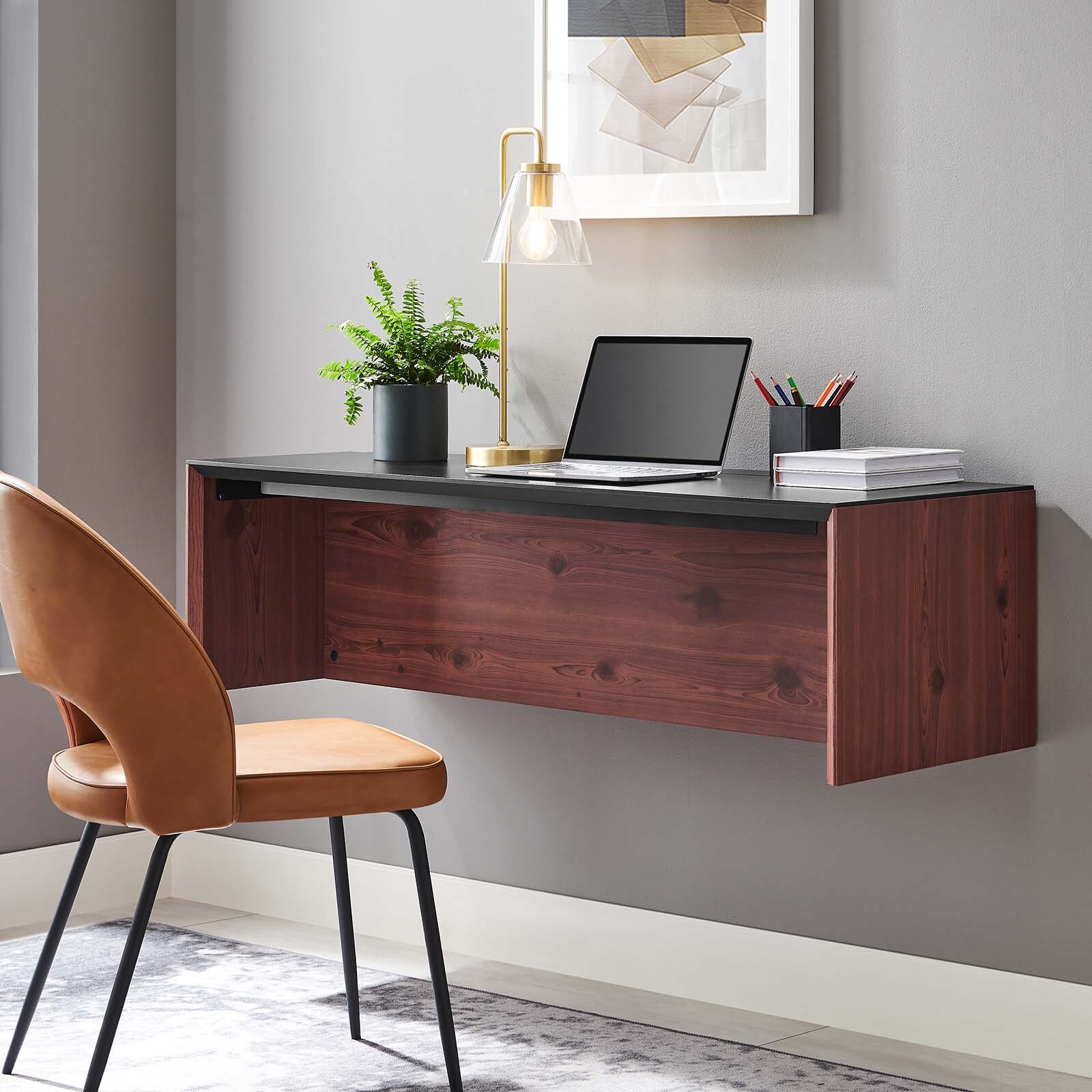 Modway Kinetic 49″ Wall-Mount Home Office Desk in Black Cherry