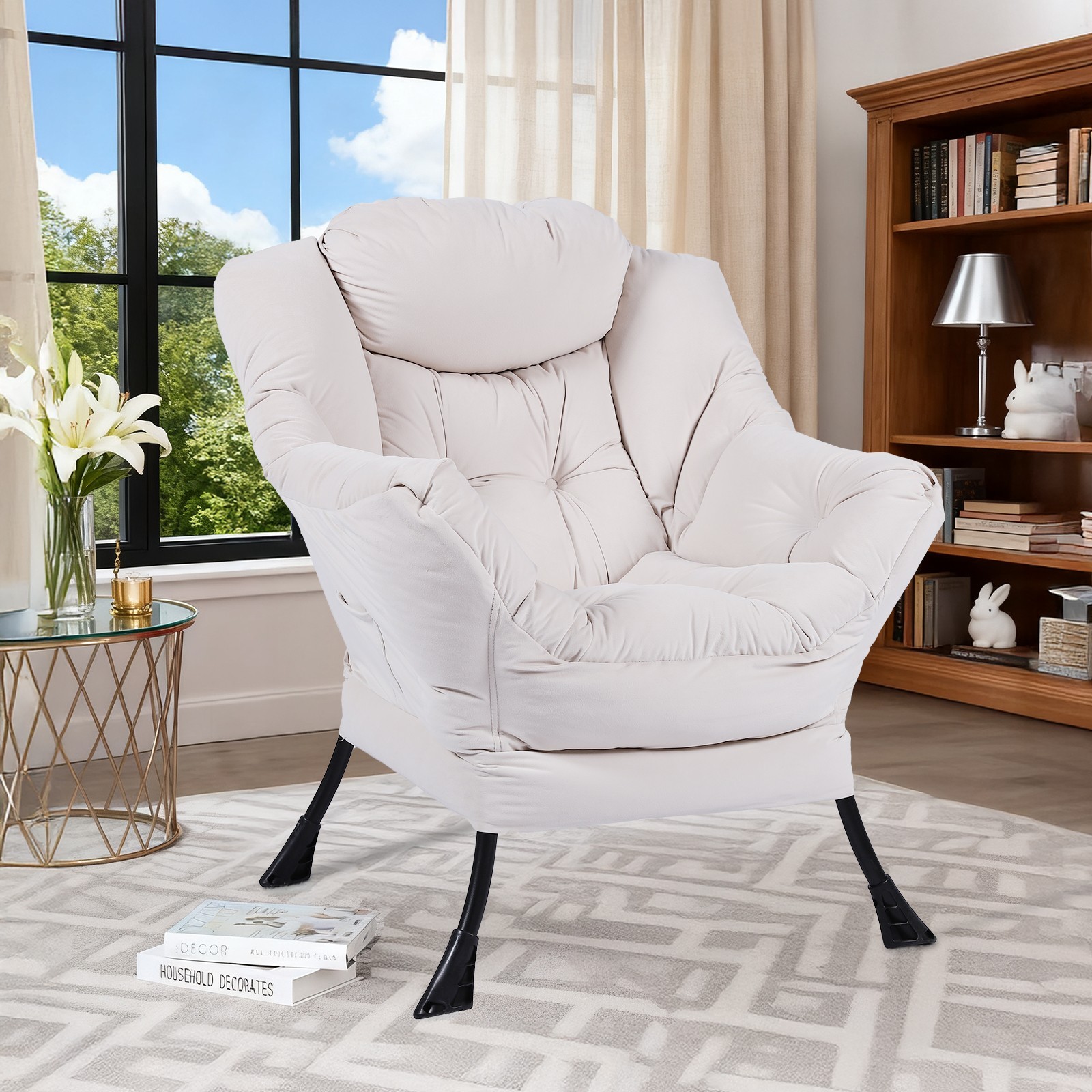 Modern Lazy Chair Lounge Accent Chair with Armrests Comfy Leisure Sofa Armchair