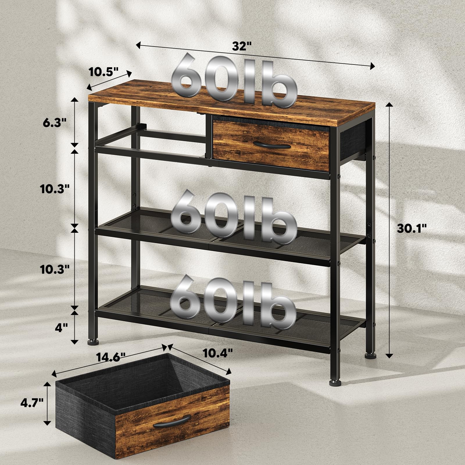 Simple Trending Narrow Console Table, Sofa Table with 2 Fabric Drawers