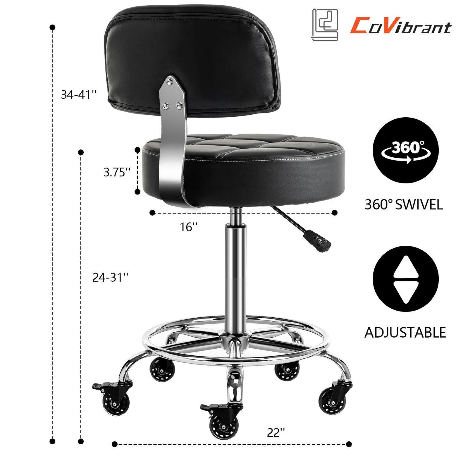 Lockable Stool with Back and Foot Rest Ergonomic Rolling Hydraulic Adjustable…