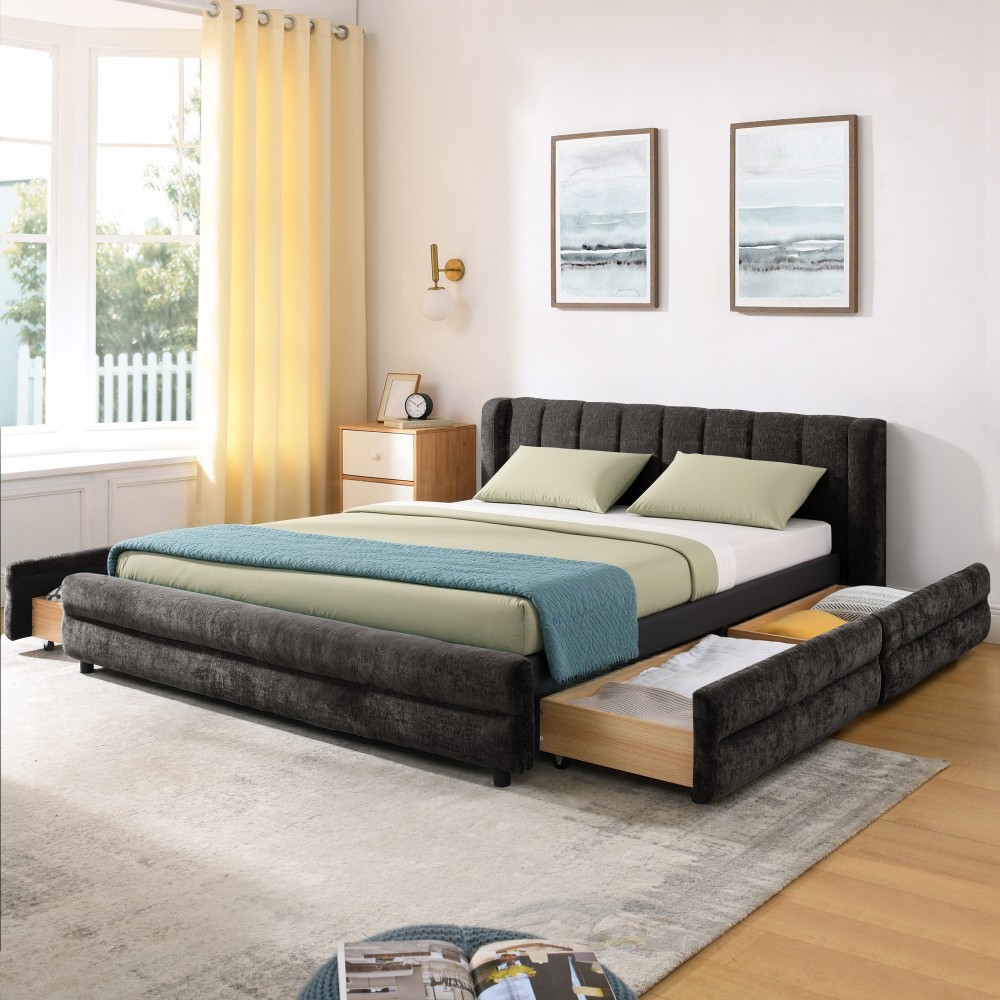 Queen Size Upholstered Bed Frame with Thick Fabric comfortable upholstered