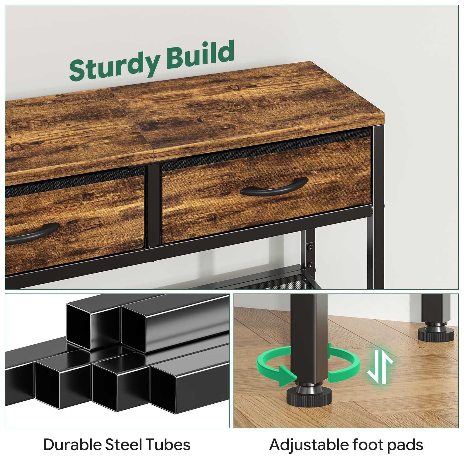 Simple Trending Narrow Console Table, Sofa Table with 2 Fabric Drawers