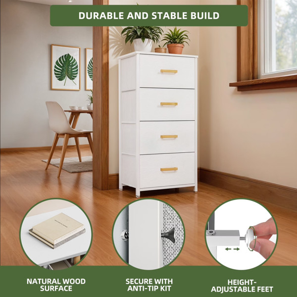4 Drawer Dresser Storage Chest with Gold Handles White For Bedroom Closet