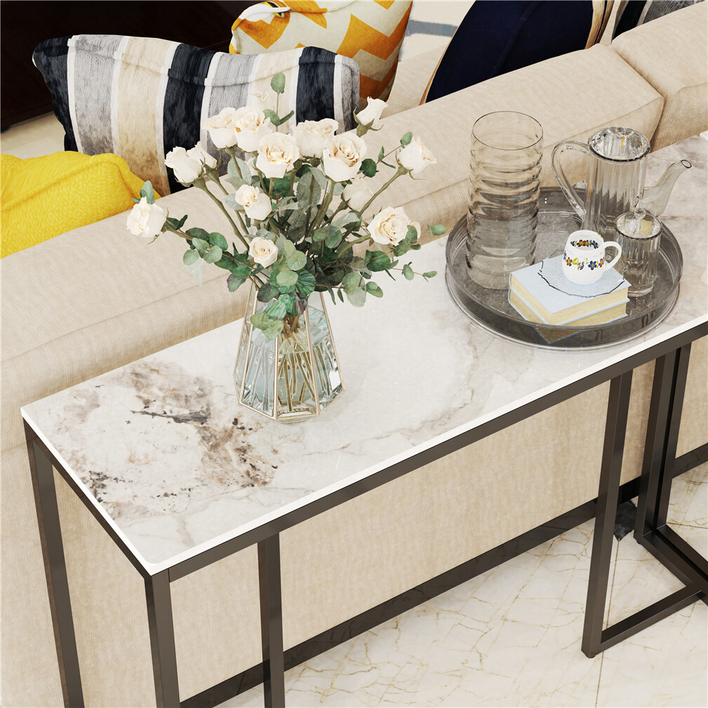 Stone Marble Console Table Grained Top Entryway Hallway Display Table Desk Stand