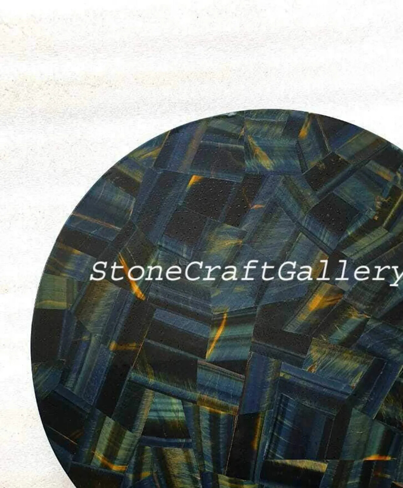 12″ Blue Tiger Eye Table Top Semi precious stones Handmade Work