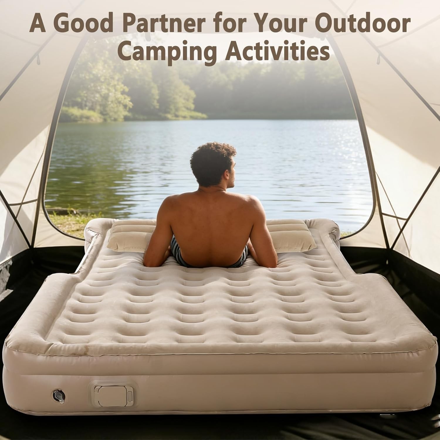 Inflatable Truck Bed Air Mattress 6-6.5 FT Full Size, Built-in Air Pump,