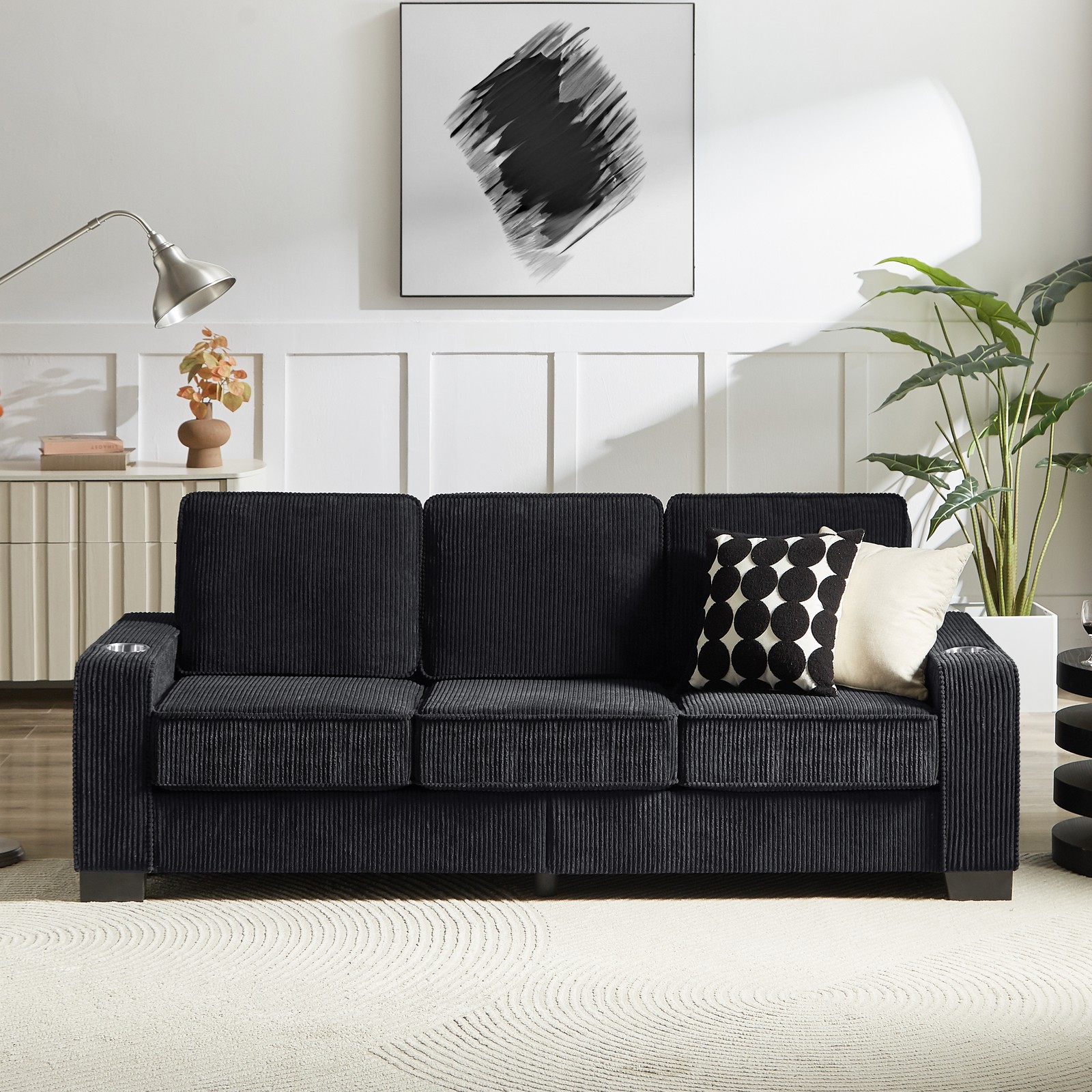 Corduroy Fabric 3-Seater Sofa 84″ L 30″ W Modern Compressed Couch