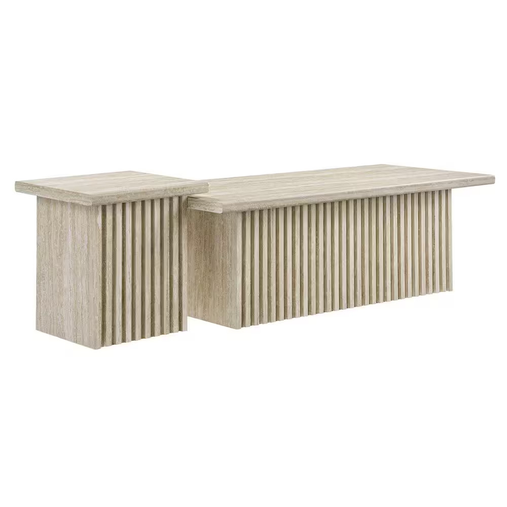 Render 19.7 In. Travertine Large Rectangle MDF Coffee Table with 2-Pieces