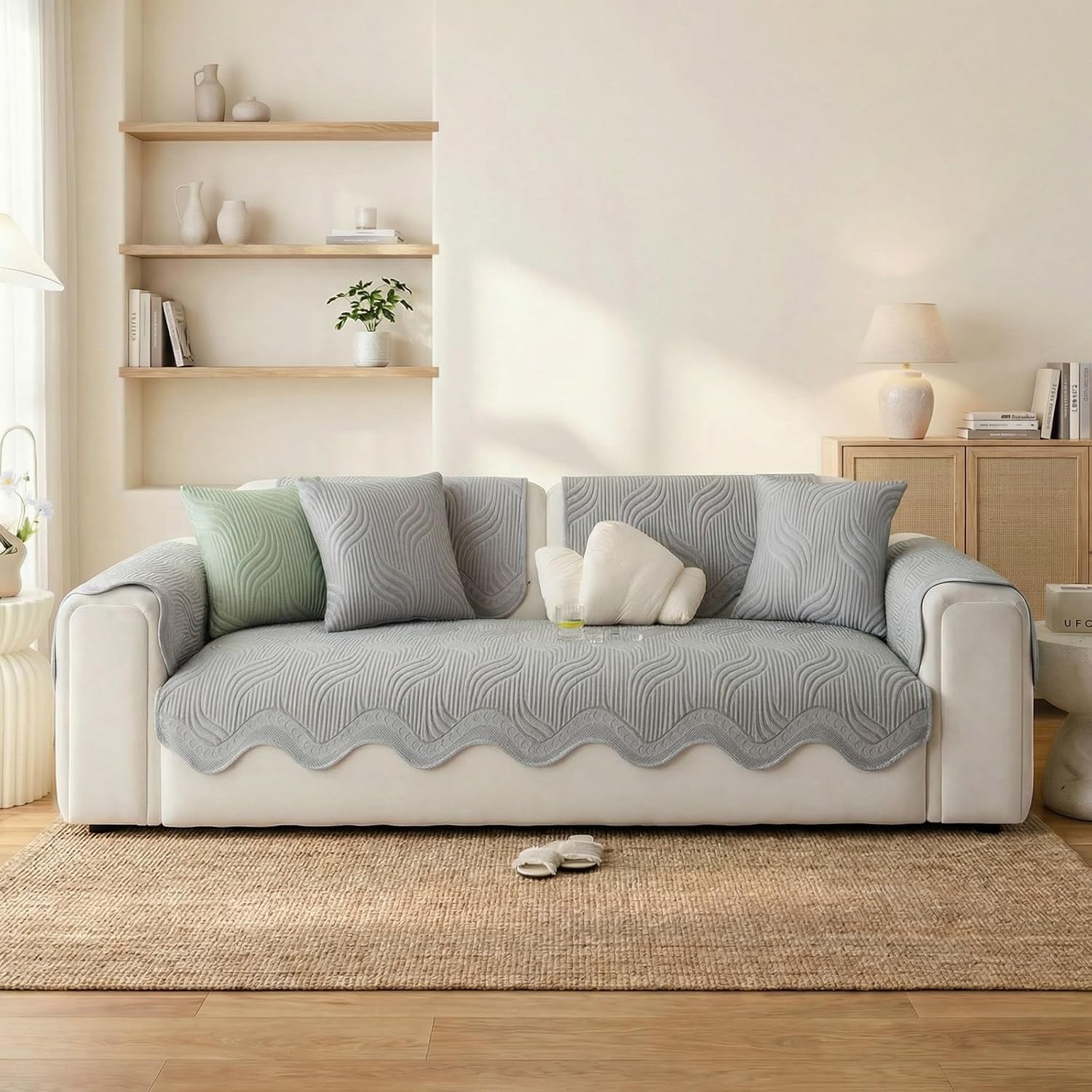 Ice Silk Sofa Cover Non-Slip L Shape Sofa Slipcover for 1/2/3 Seater Pet Bed Mat