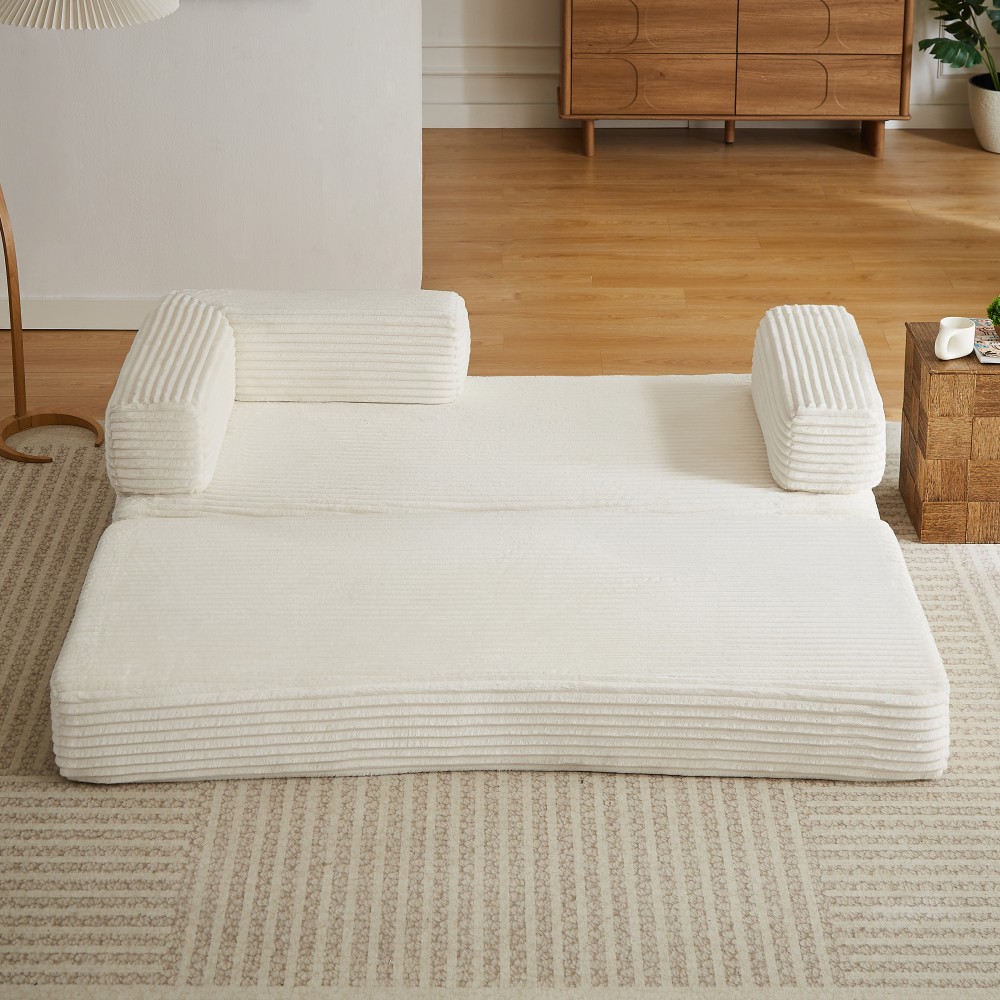 Beige Corduroy Loveseat Sofa, Plush Cloud Couch Design w/ No Assembly
