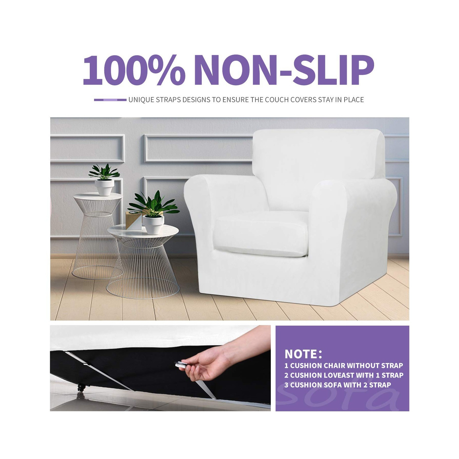 Stretch Sofa Cover Soft Velvet Chair Loveseat Couch Slipcover with Cushion Cover
