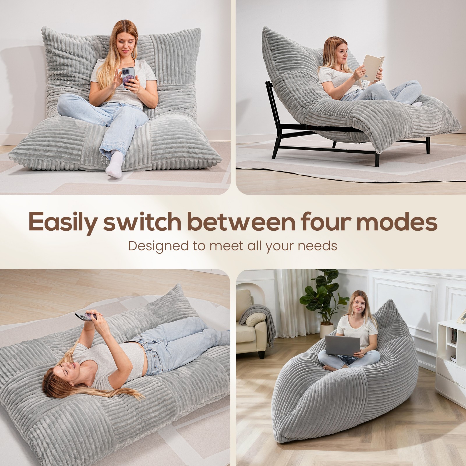 Bean Bag Chair with Filling Giant Beanbag Chair Adult Convertible Lazy Sofa Bed