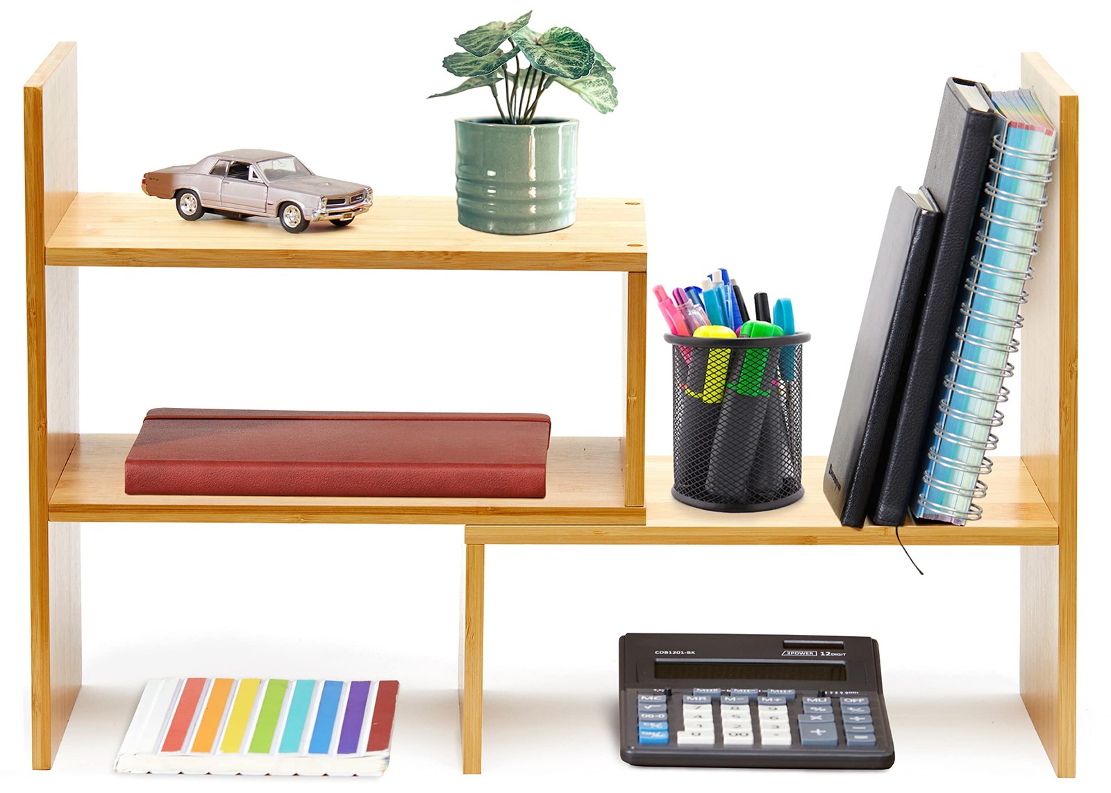 Natural Bamboo Desktop Organizer, Attractive Design, Stand Shelf for Books, A…