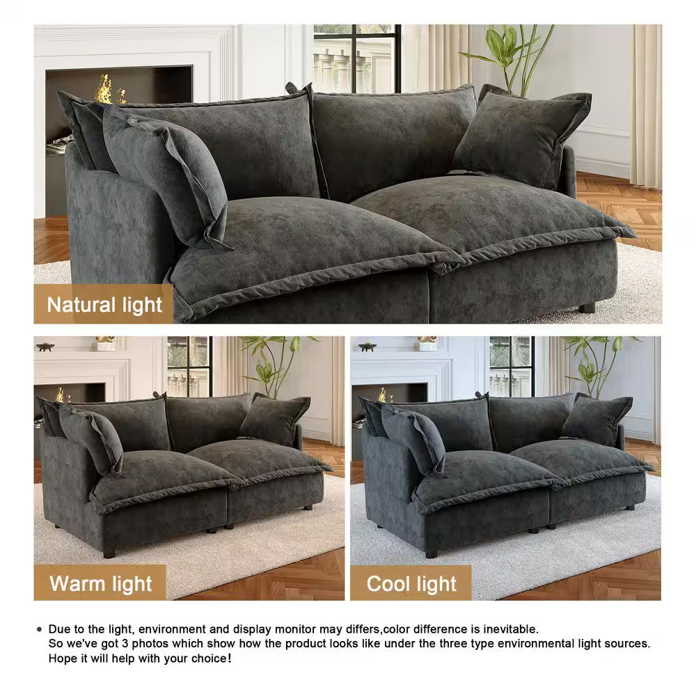 81.1 In. Chenille Upholstered 2-Seats Loveseat in Dark Gray
