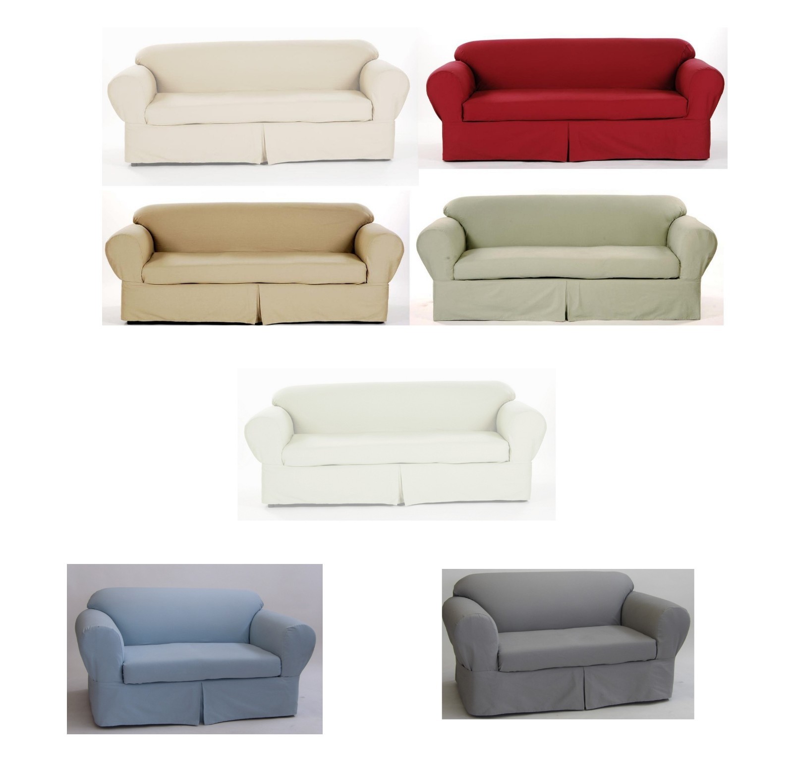 Cotton Slipcover Brushed Twill 2-piece Cushion Couch Sofa Loveseat Chair