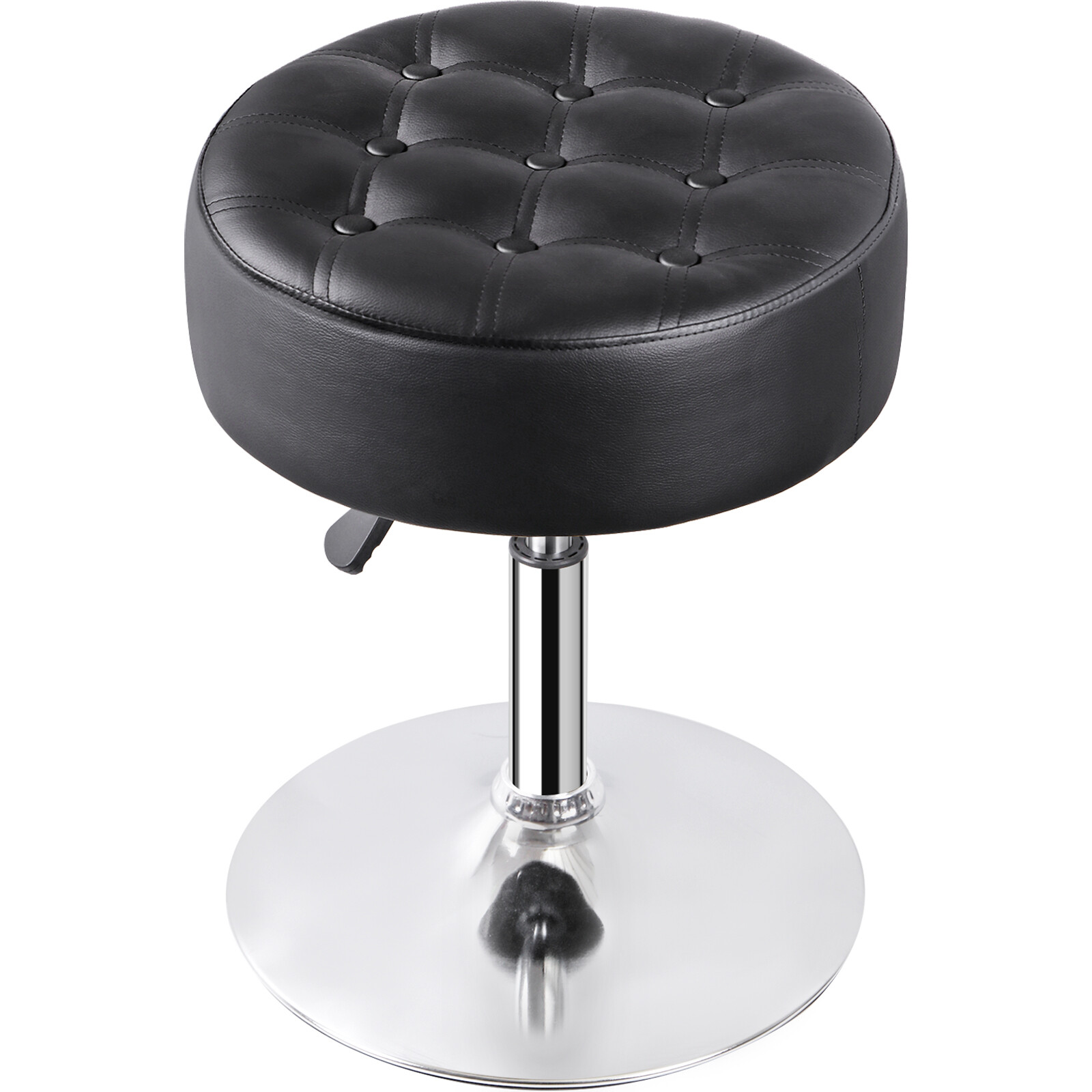 Adjustable Round Ottoman Stool Vanity Stool PU Leather Swivel Makeup Stool Black