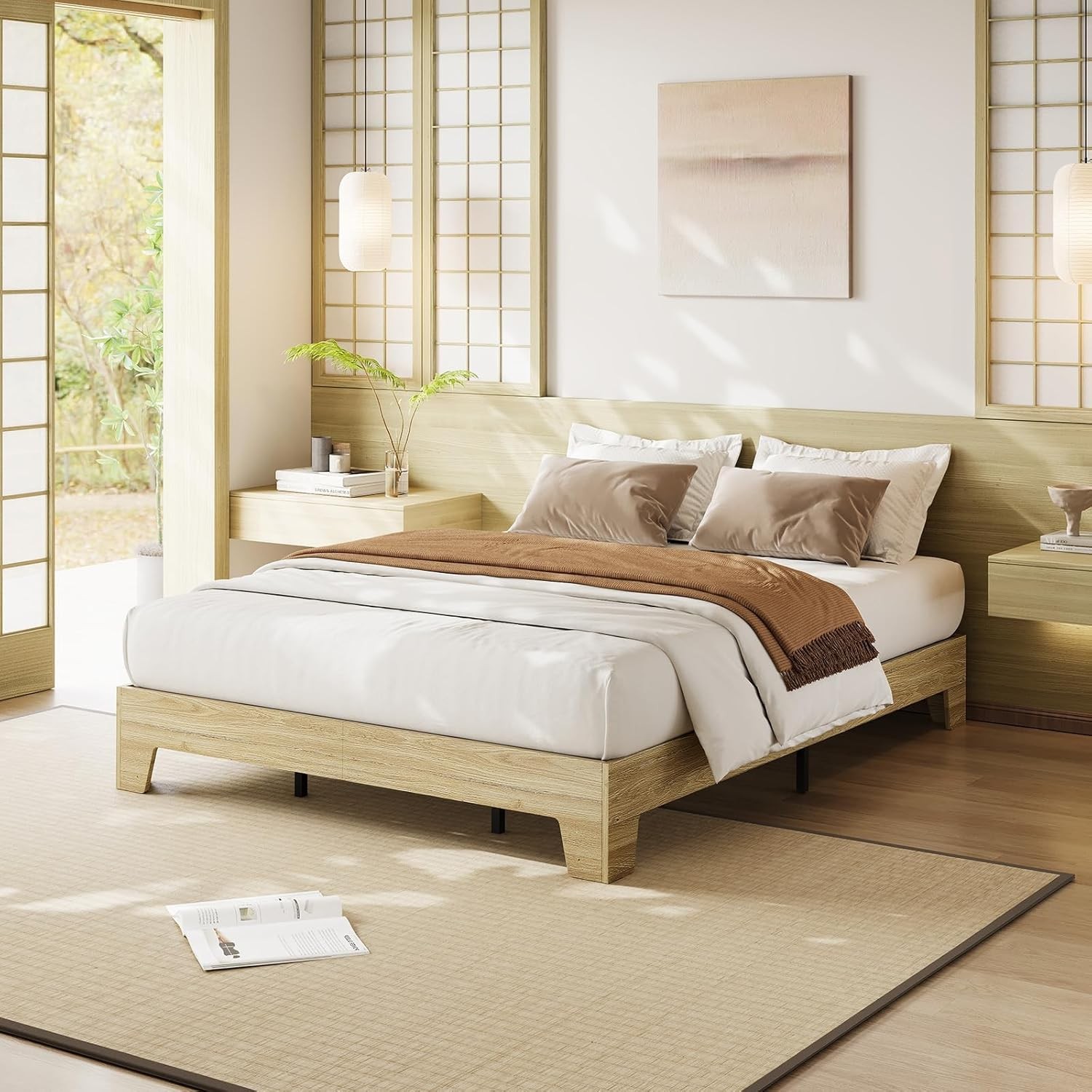Queen Size Bed Frame Wood Platform Bed Frame Minimalist Bedroom Furniture