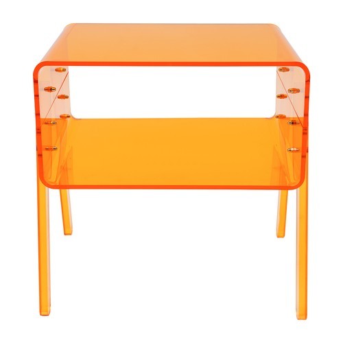 Orange Acrylic End Table With Two Open Shelves Side Table For Books And Decor