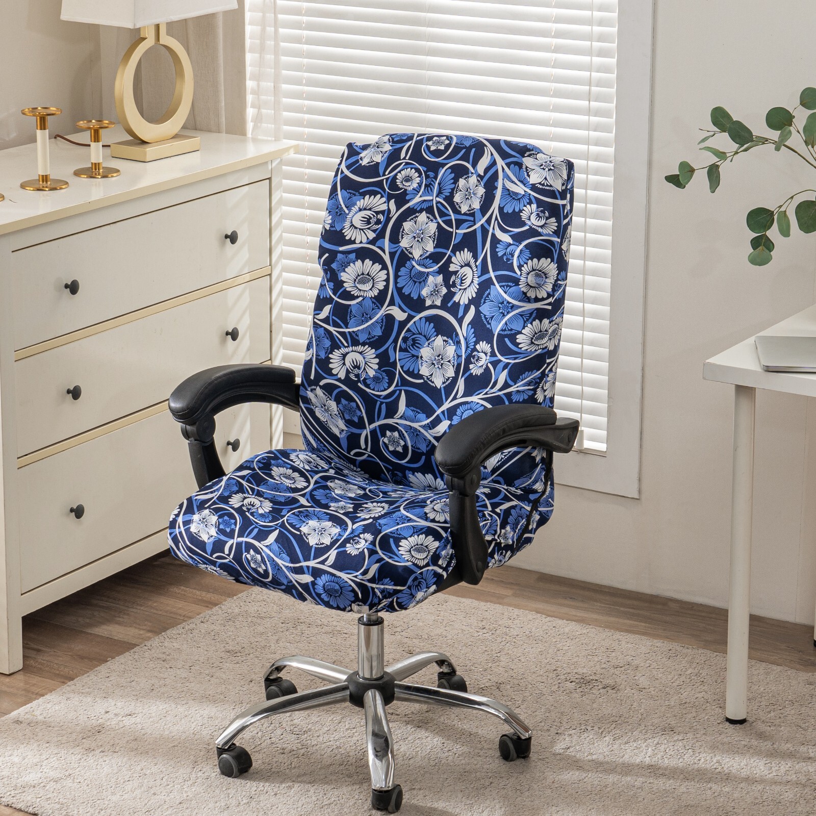 Printed Office Chair Cover Stretch Computer Rotate Seat Slipcover for Desk Chair