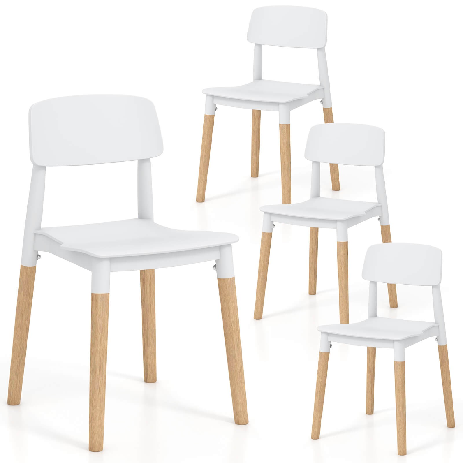 Dining Side Chairs Set of 4 w/ Ergonomic Backrest Wide Seat & Sturdy Wooden Legs