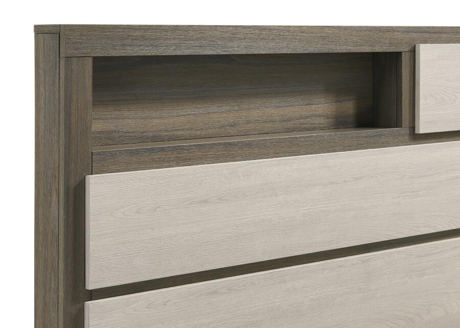 4 PC RUSTIC GREY OAK BOOKCASE HEADBOARD QUEEN BED DRESSER BEDROOM FURNITURE SET