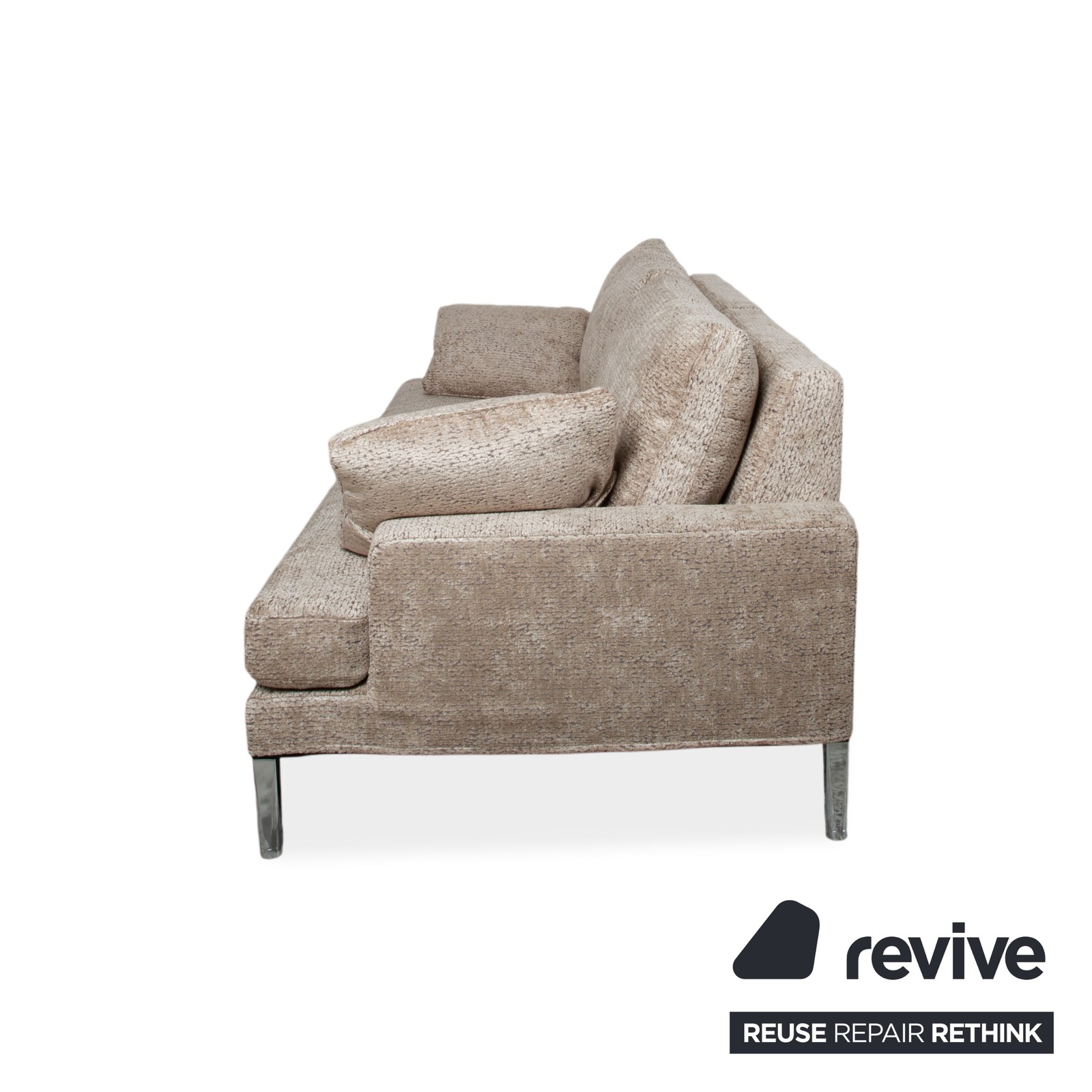 FSM Clarus Fabric Three-Seater Gray Beige Melange Sofa Couch Manual Function