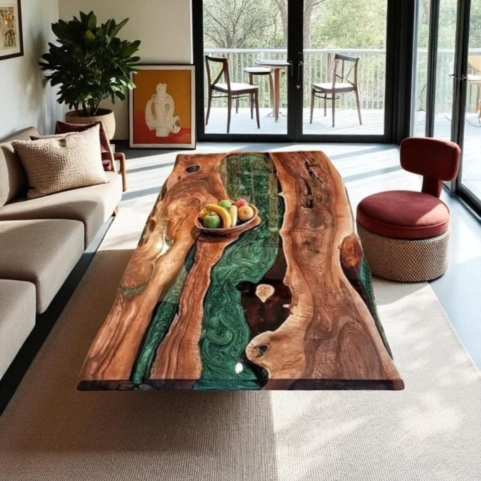 Green Epoxy River Table Top | Luxury Resin Wood Slab | Custom Dining Table top