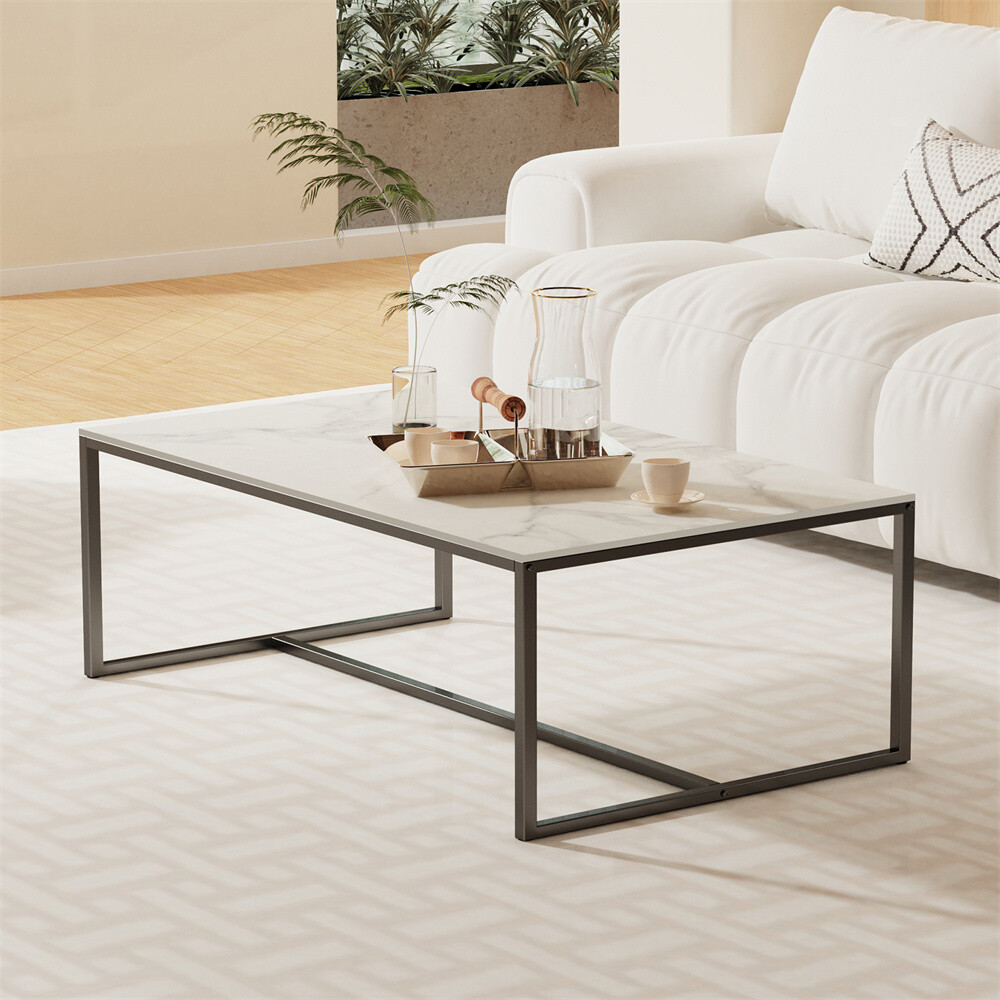 White/Black/Grey Rectangle High Gloss Marble Coffee Table Living Room Furniture