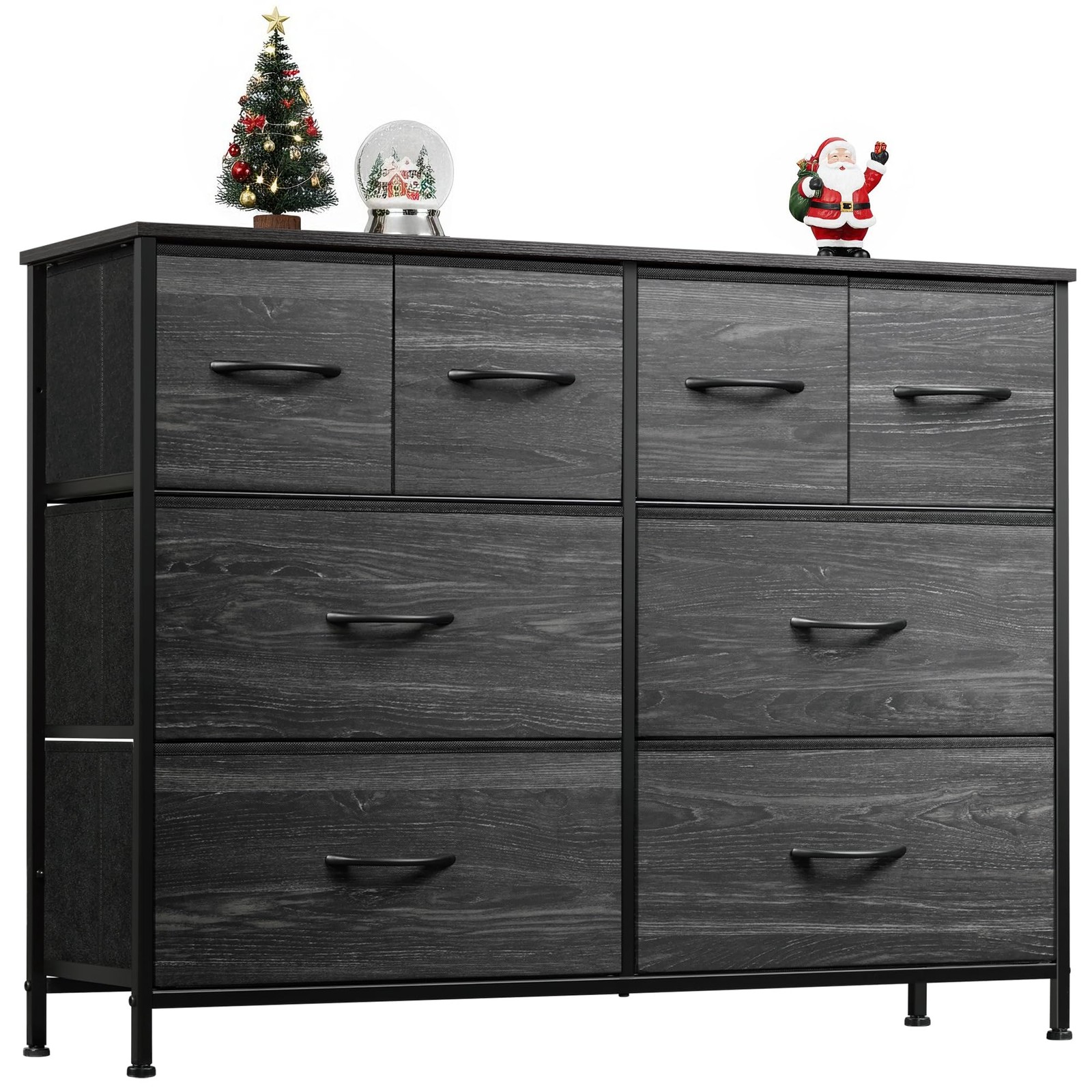 WLIVE 11.8″D x 39.4″W x 30.4″H (8 Drawers), Charcoal Black Wood Grain Print