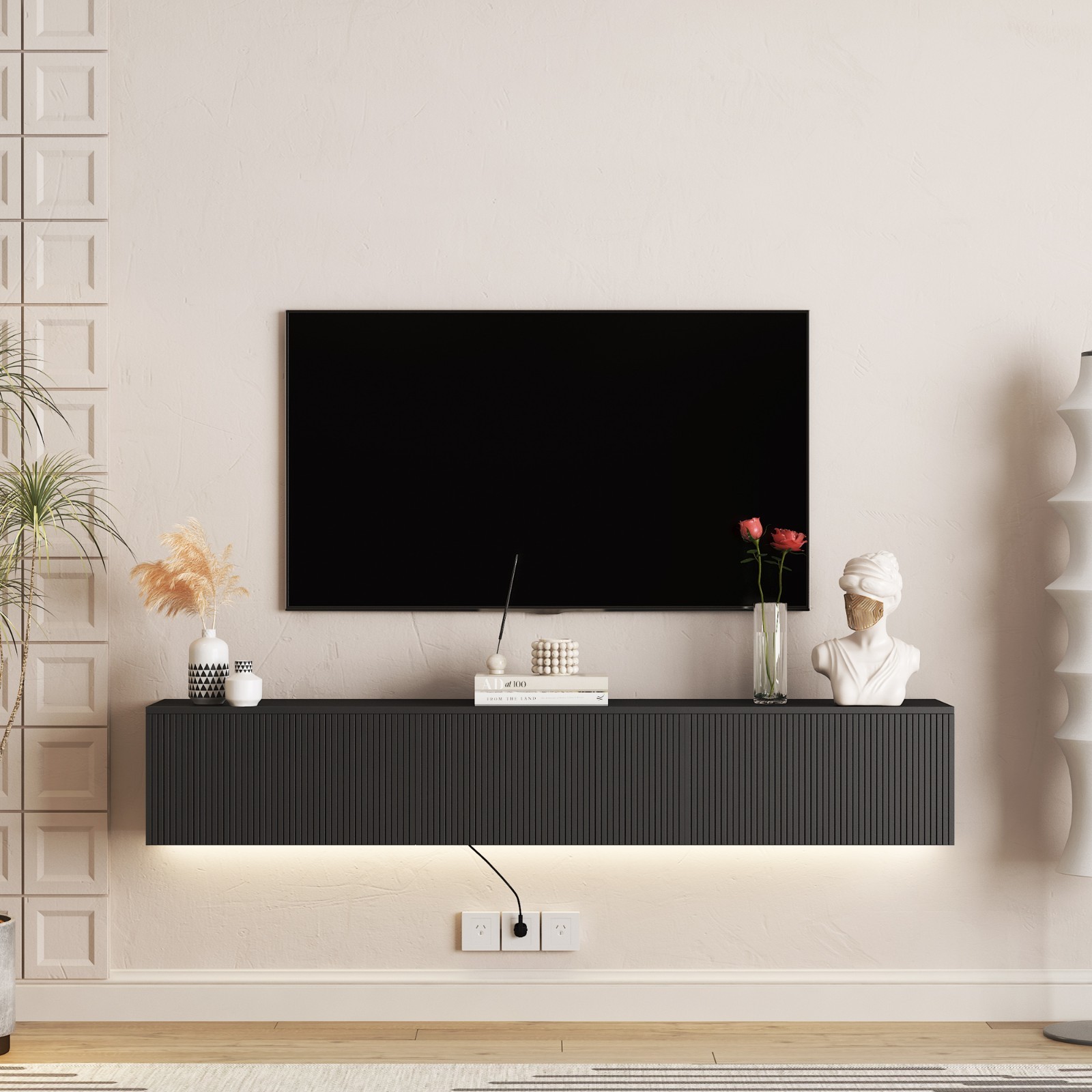Modern LED Floating TV Stand For TVs Up to 65″ Wall Mounted Media Console Table