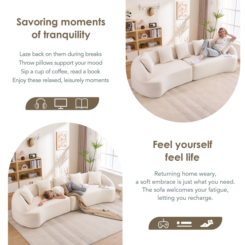 110″ Curved Sofa Sleeper Sectional, Chenille Pillow Back, No Assembly Req