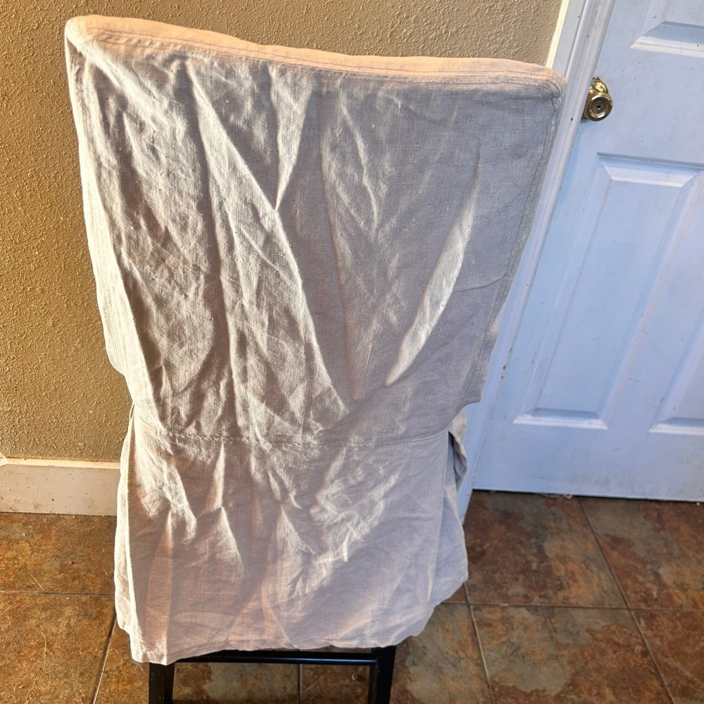 Set 4 Pottery Barn Beige 100% Belgian Flax Linen Chair Covers Rustic Farmhouse