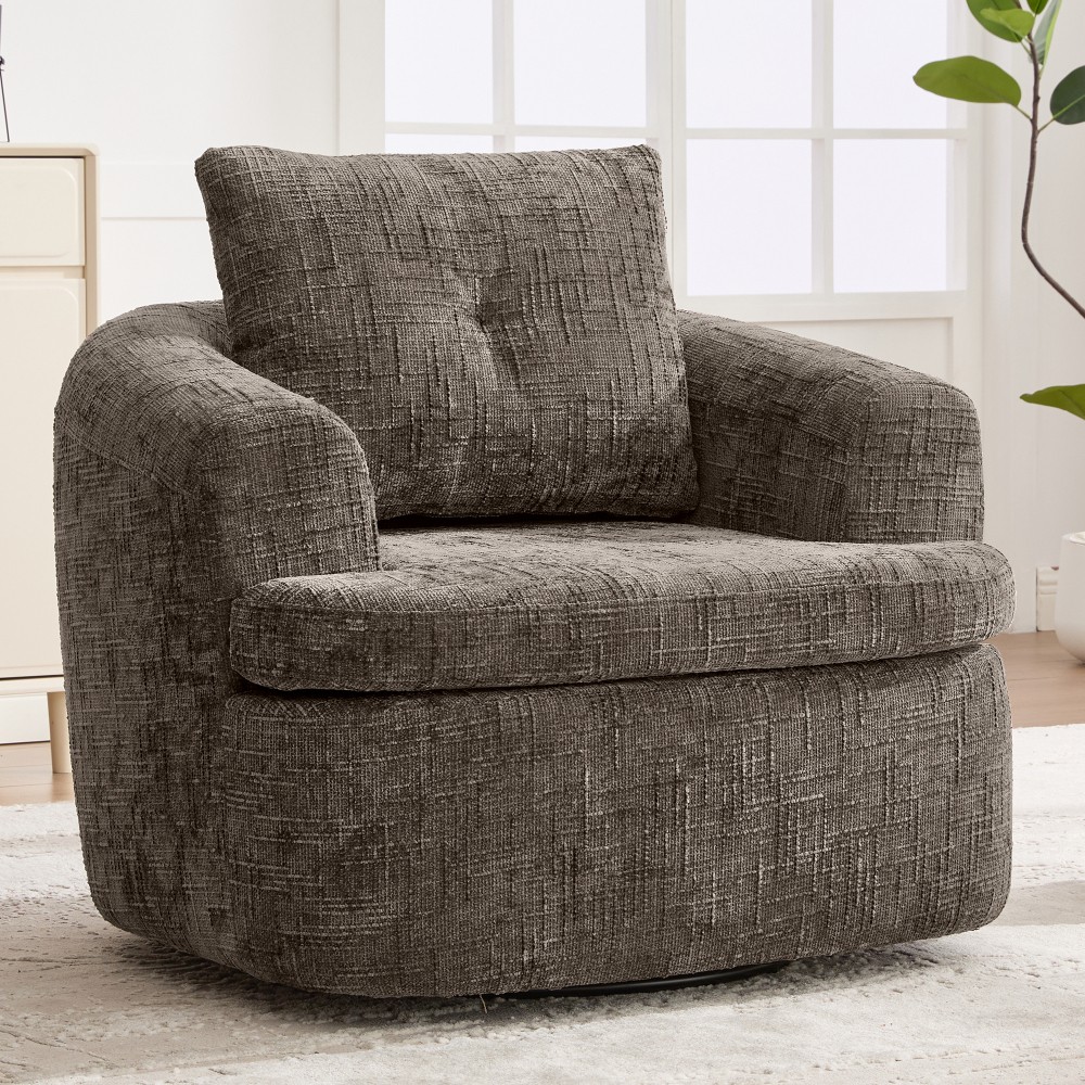 36.6 in Swivel Round Chair with Duallayer Cushion Design for Living Room Bedroom