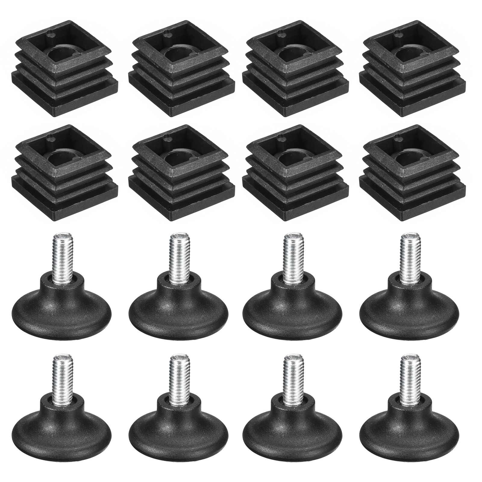 8Pcs Inserts for Square Tubes with Leveling Feet for 0.98″x0.98″ OD Square Tube