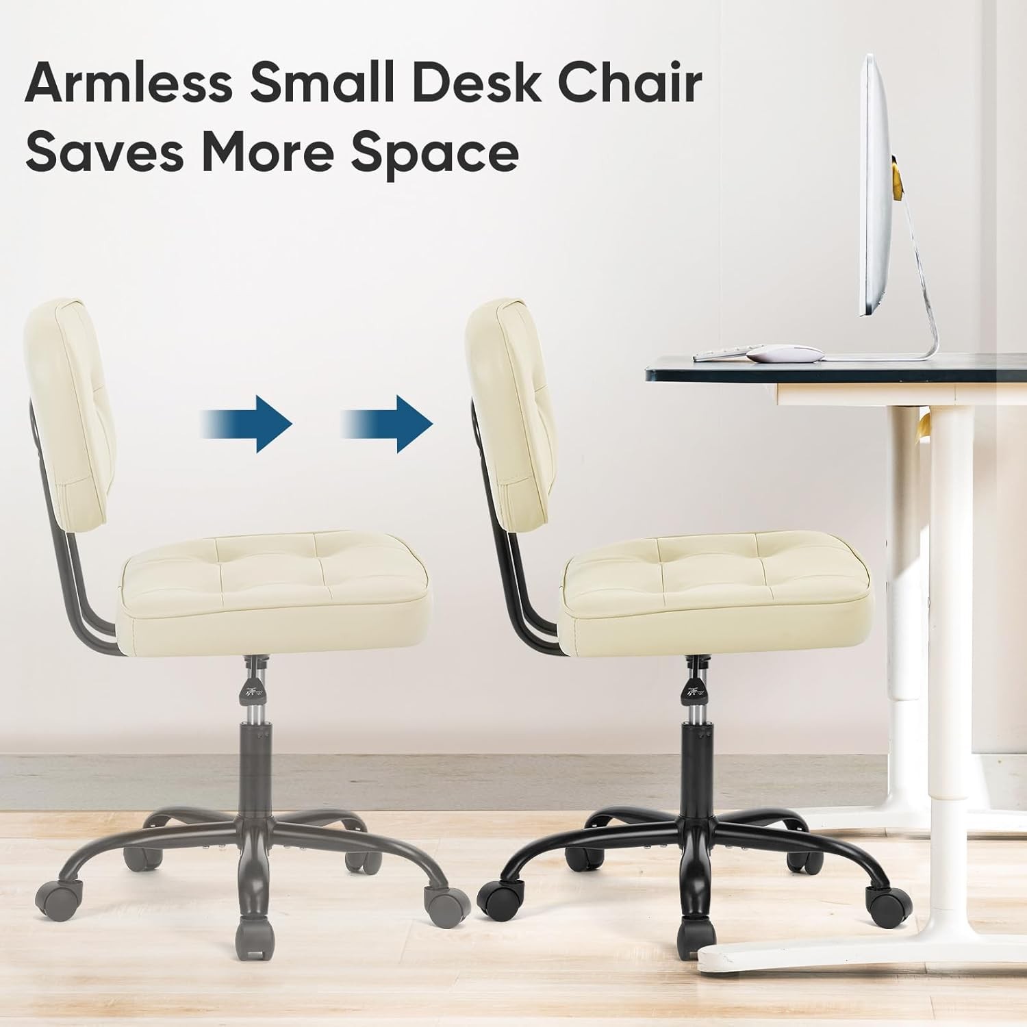 Home Office Desk Chair Ergonomic Armless PU Leather Computer Rolling Task Chair