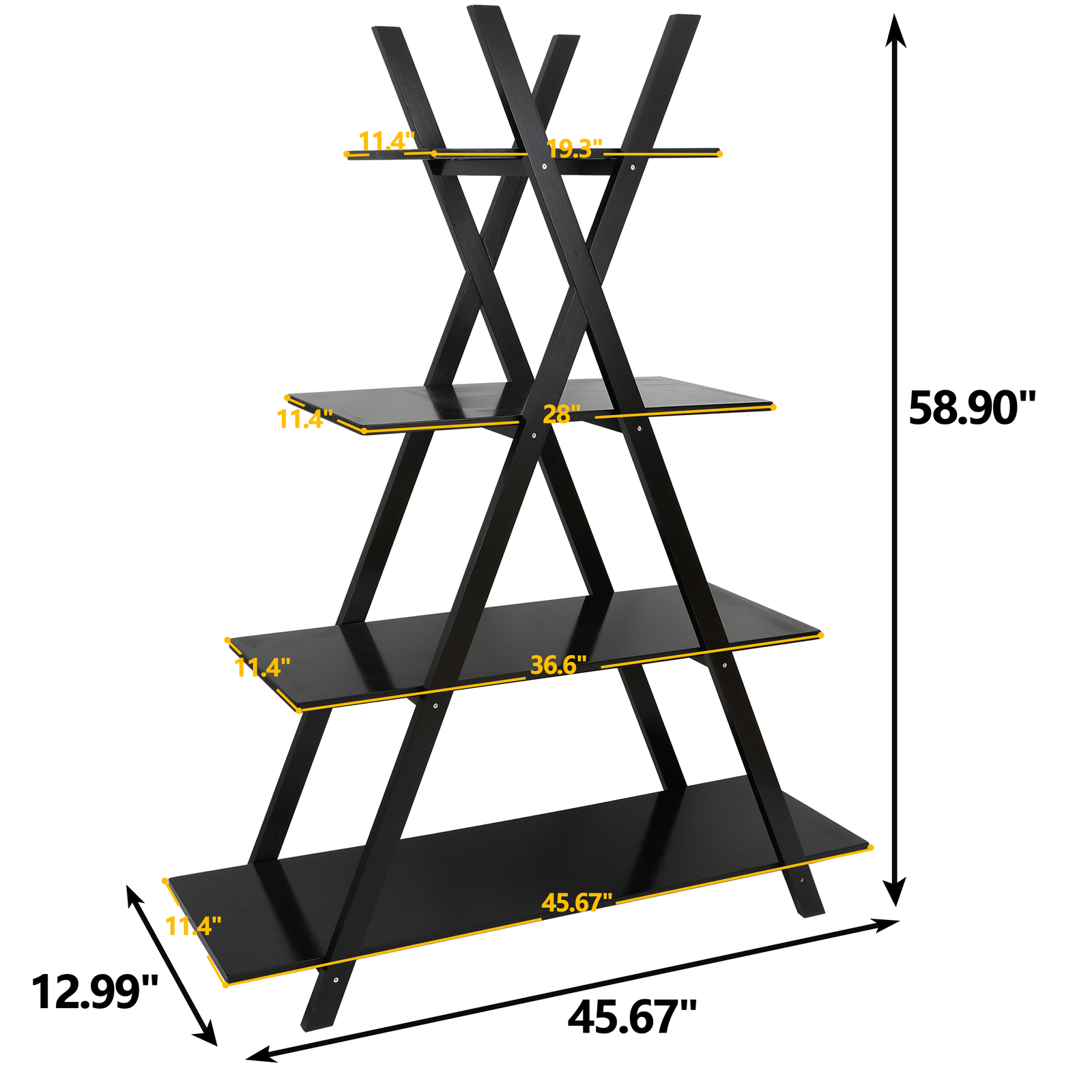 “A” Frame Ladder Bookshelf 4-Tier Bookcase Open Shelving Oxford Furniture Black