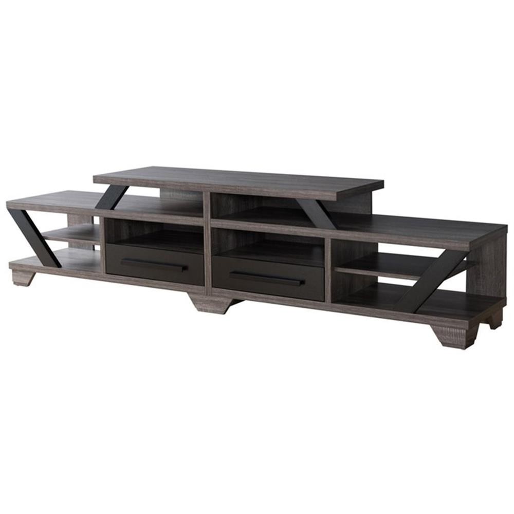 Bowery Hill Transitional Wood TV Stand for TVs up to 82″ in Distressed Gray