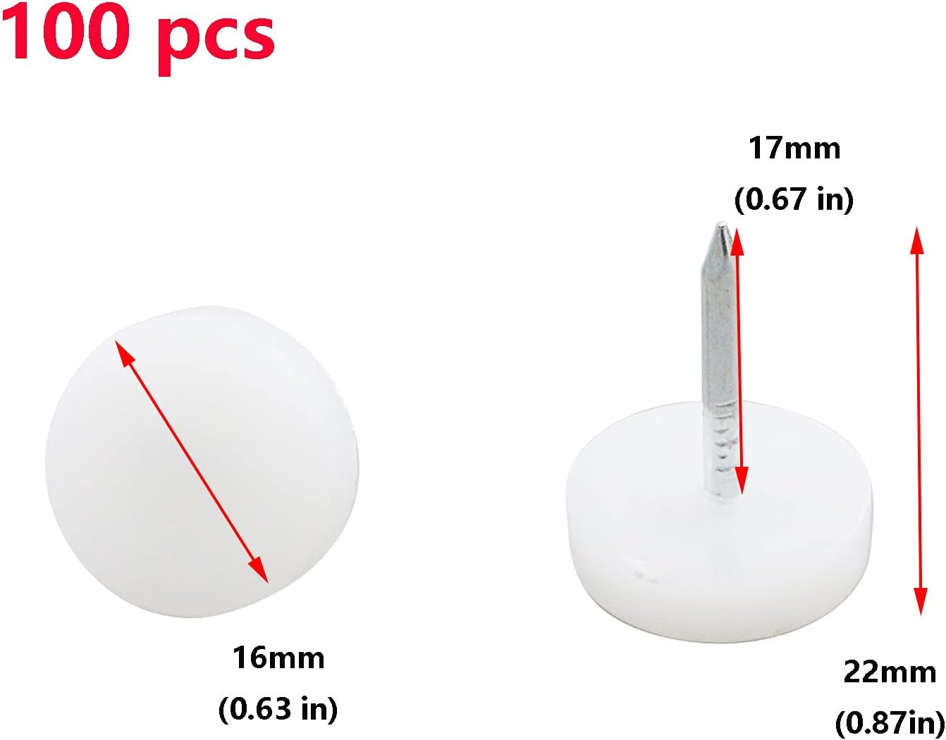 100-Pack 5/8″ Dia. Nylon Slider Glides Nail-On Furniture Table Chair Sofa Feet L
